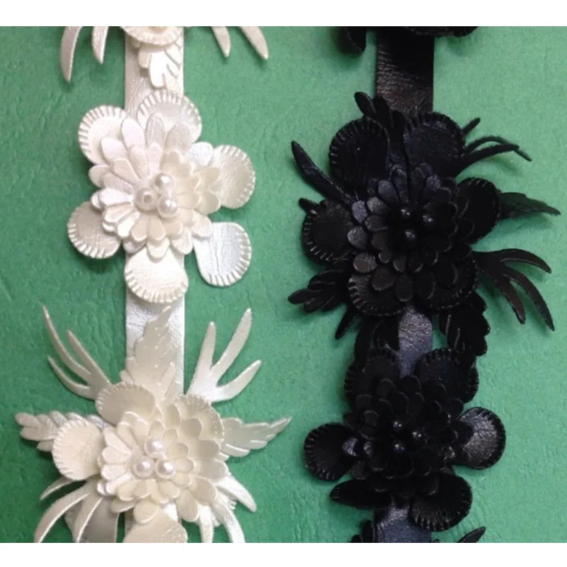ruban décoratif polyester dentelle fleurs blanc noir bleu clair doré élégant couture bricolage costume