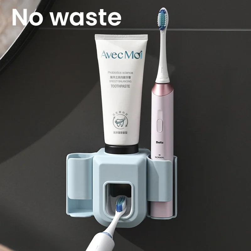 porte brosses dents tubes dentifrice adhésif moderne bleu rose gris blanc minimaliste