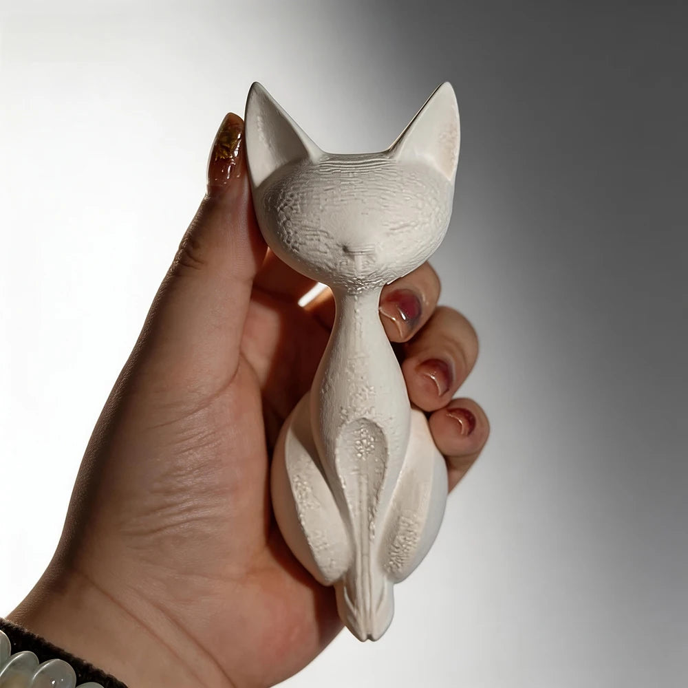 statue chat blanc crème texture rugueuse minimaliste deco maison erotique figurine