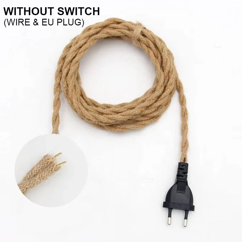 câble électrique vintage tissé beige E27 2m 220V douille isolant fixations artisanal