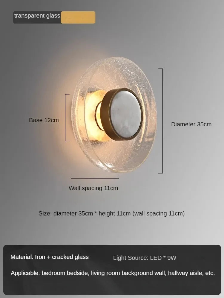 applique murale moderne verre craquelé bronze beige clair lumière filament