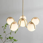 Suspension lumineuse moderne sphères translucides rouge doré blanc salon chambre