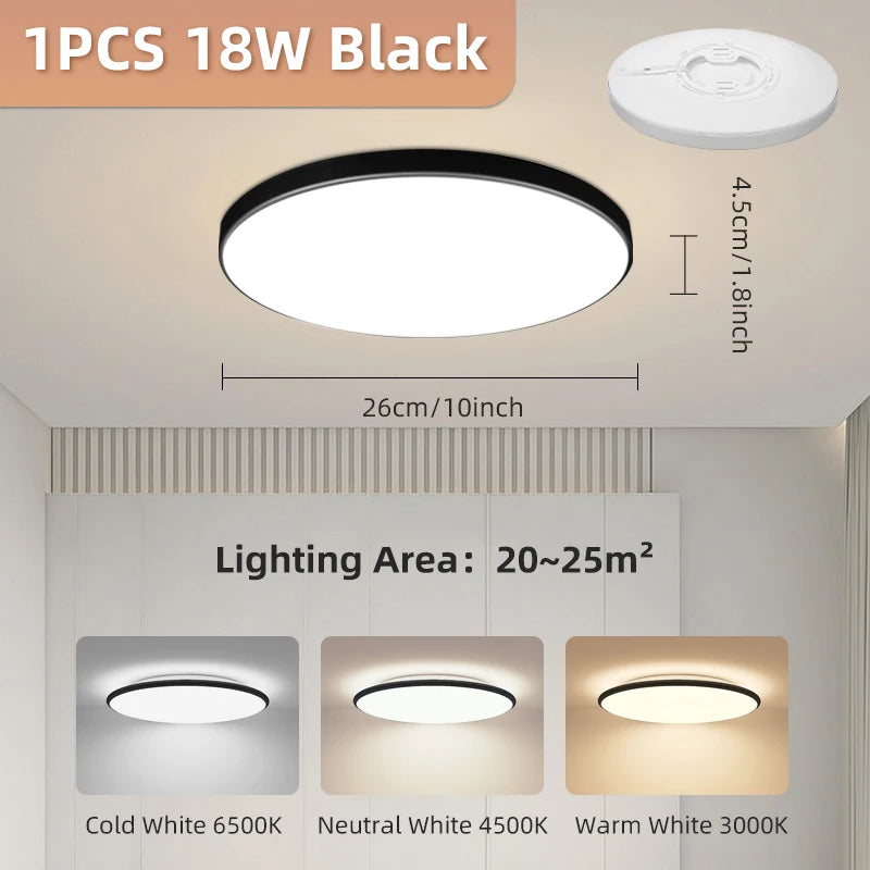 lampe led plafonnier blanc moderne 27cm diamètre 5cm épaisseur 18w 30w