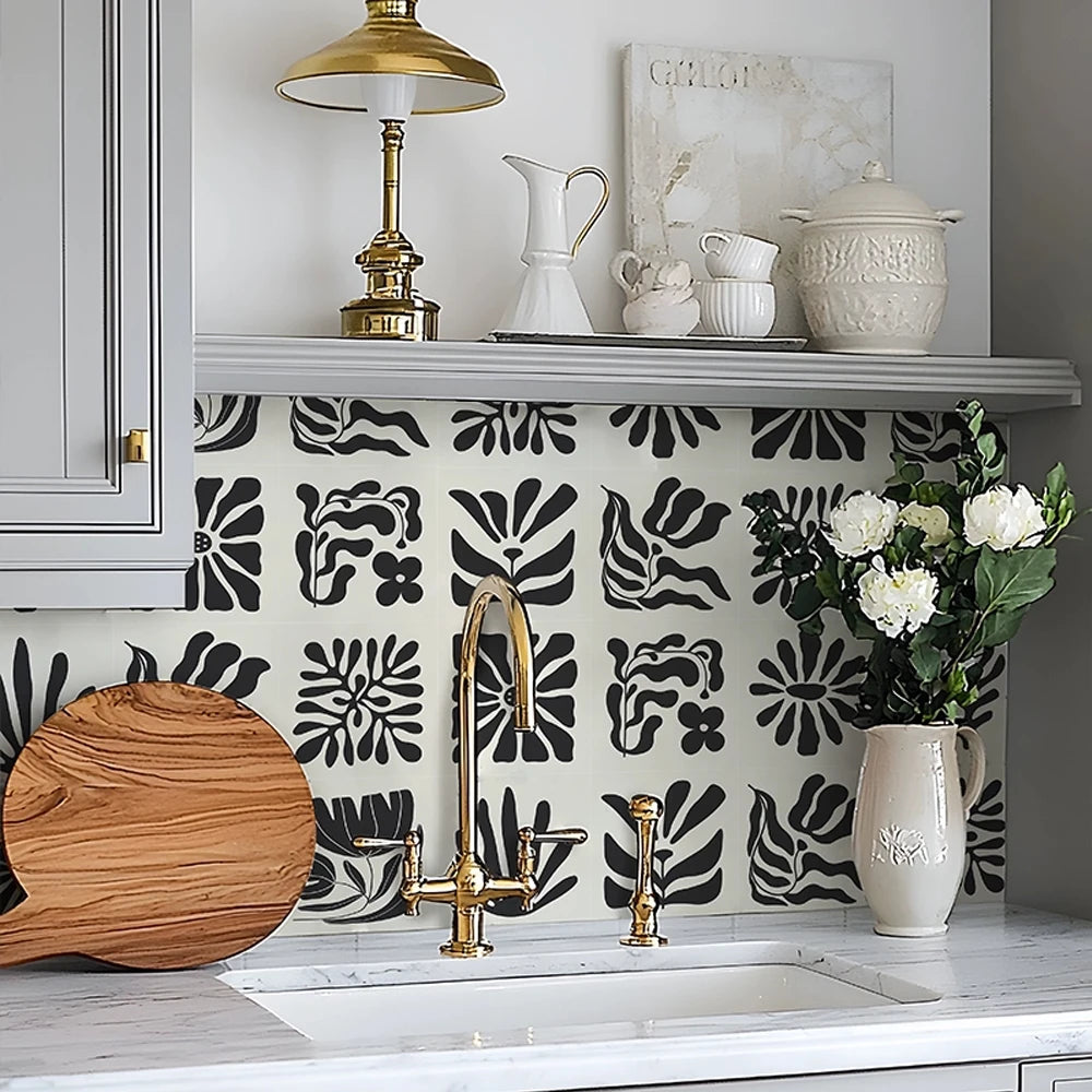 autocollants carreaux floraux bleu jaune modernes cuisine salle bain stickers muraux adhésifs haute qualité