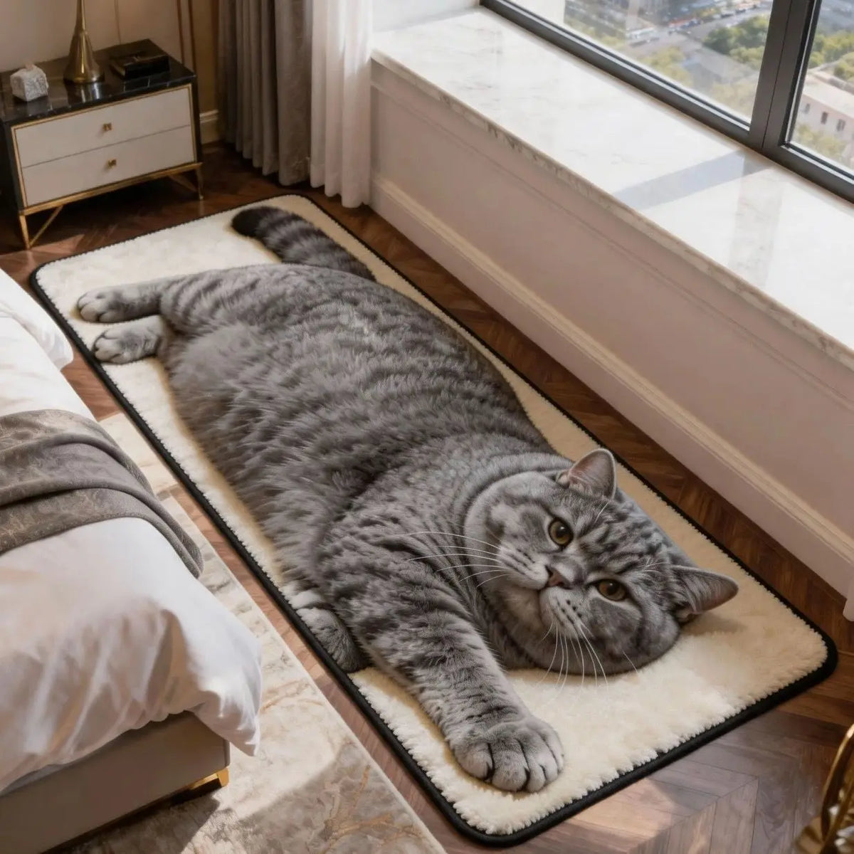 tapis gris imprimé chats moderne antidérapant hand washable durable résistant taches chambre bain
