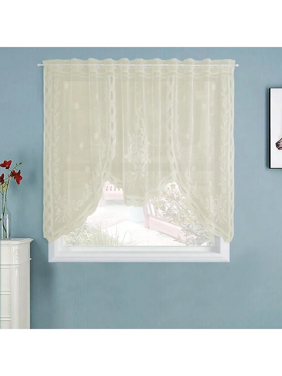 rideau blanc dentelle florale transparent salon rustique 170x227cm echangement tringle