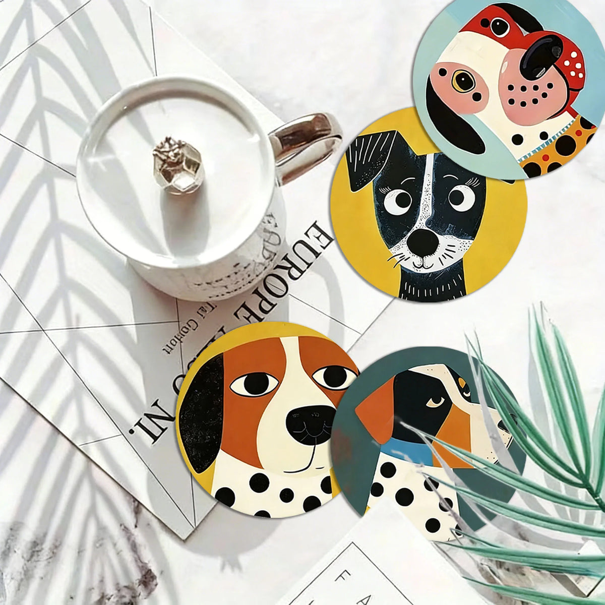 coasters animaux tête chien polka dots couleur moderne ensemble pièces