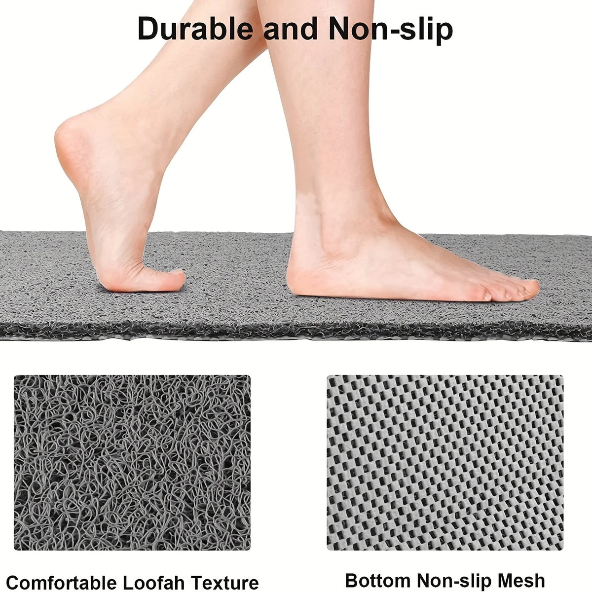 tapis douche gris texture loofah absorbant rapide antidérapant moderne salle bain
