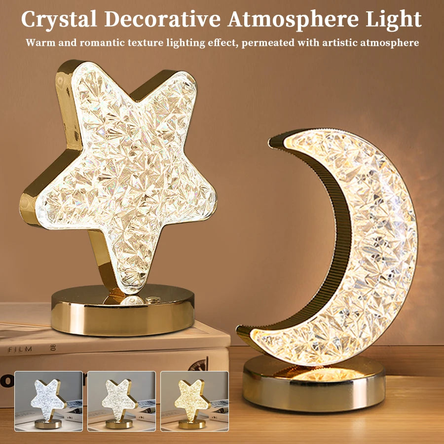 veilleuse lune dorée strass rechargeable tactile décoration moderne chambre salon élégante led transparente