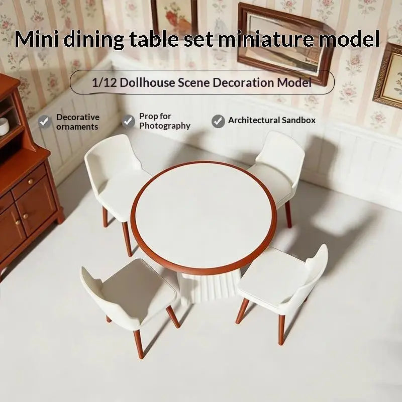 table manger miniatures chaises maison poupées bois imitation moderne blanc marron accessoire décoration DIYscrição