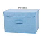 boîte rangement pliable tissu lin gris beige couvercle poignées vêtements