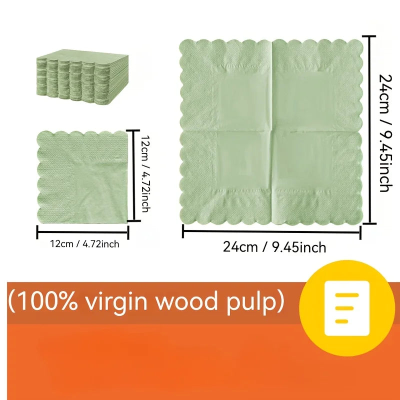 serviettes jetables vert sauge bord dentelé texture points qualité supérieure modernes cocktail fête mariage