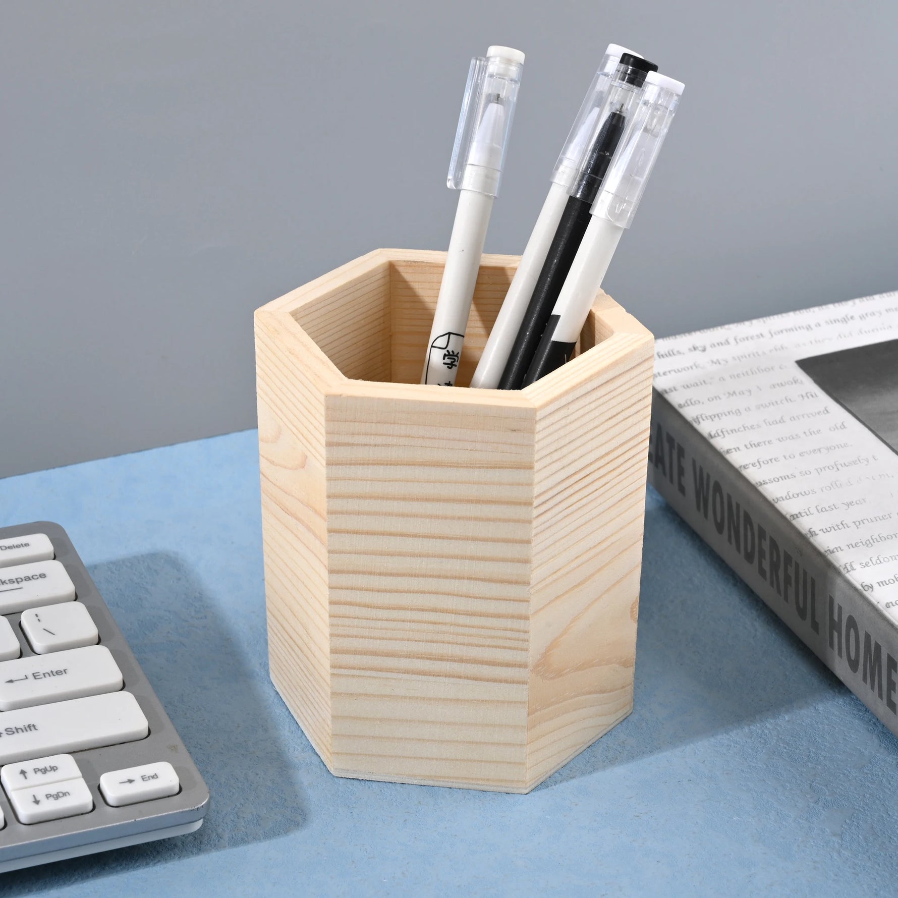 Porte-stylo en bois naturel pour bureau