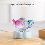 ornement théière résine multicolore transparente rétro vintage décoration table rotative amateur thé collectionneur
