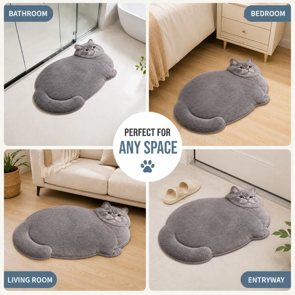 tapis bain gris imprimé chat doux contemporain antidérapant séchage rapide absorbant respectueux environnement 40x60cm