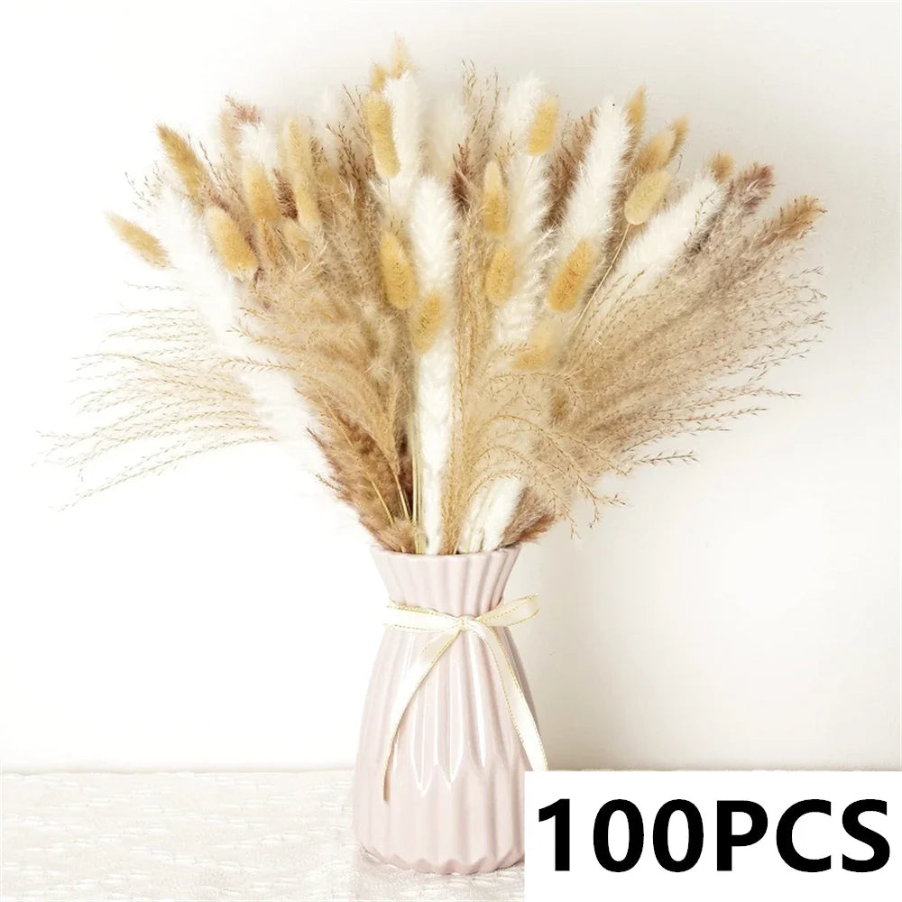 décoration maison bouquet fleurs séchées pampas bunny tail naturel rustique anniversaire mariage