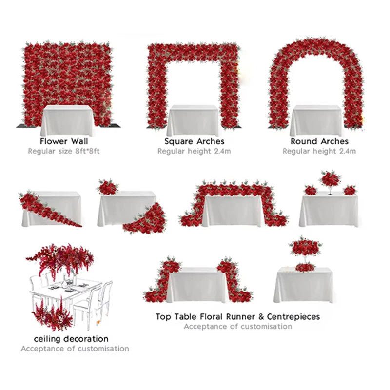 décoration murale florale arches rubans rouge vert anniversaire baby showerintérieur festive