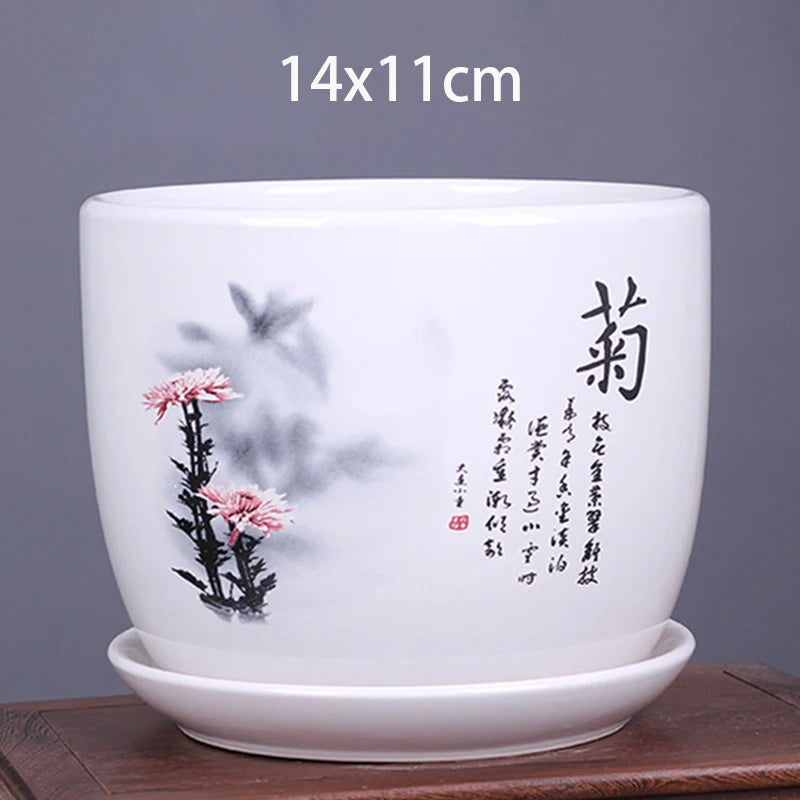 vase decoratif art traditionnel chinois cache pot fleurs oiseaux calligraphie chinoise blanc rouge vert
