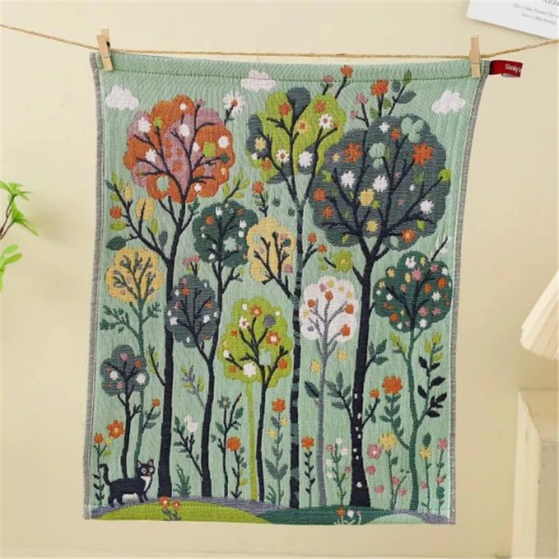 tapisserie coton biologique forêt animaux motifs colorés clips bois moderne artiste