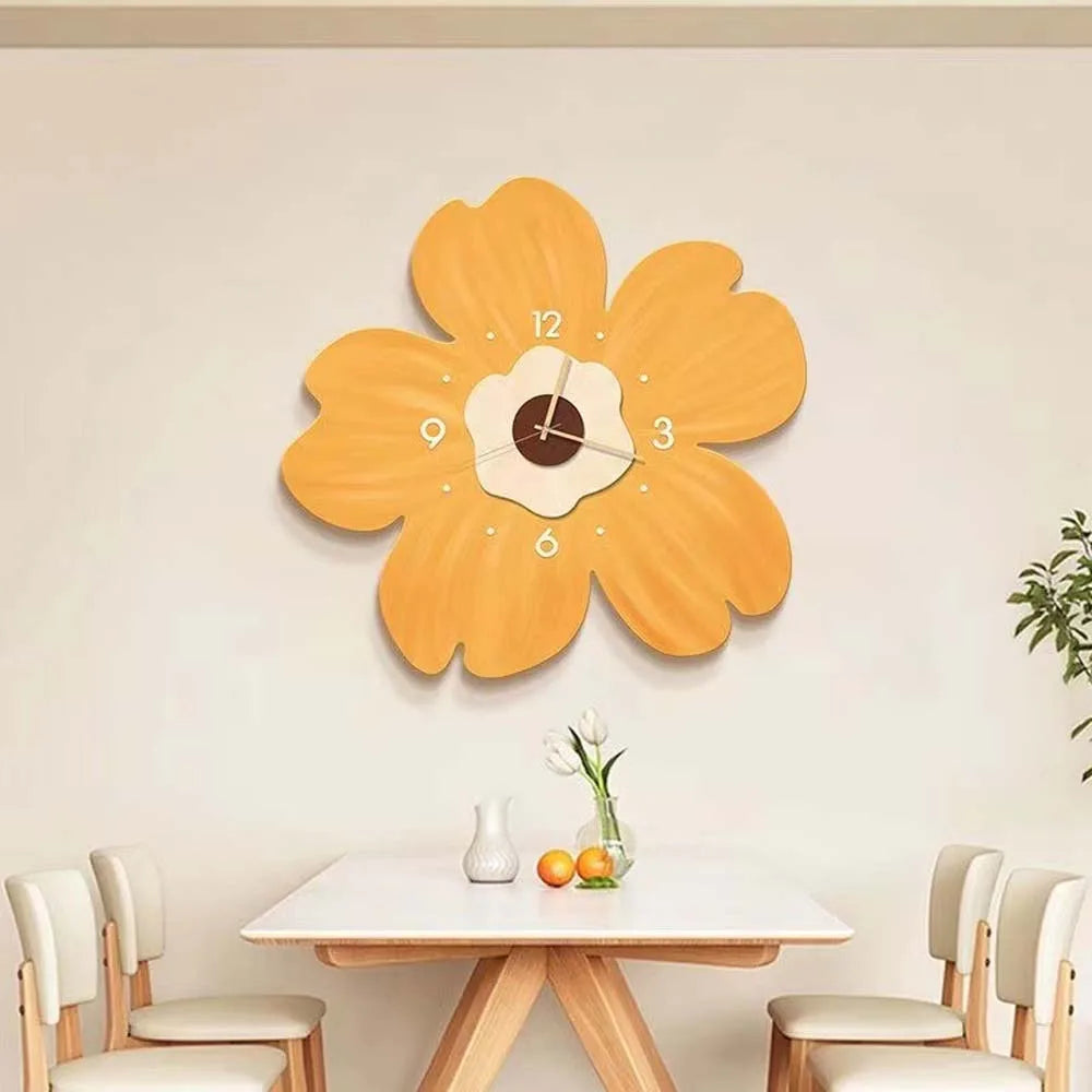 horloge murale fleur rose vert moderne minimaliste décorative imitation bois