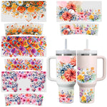 tasses décoratives autocollants fleurs colorées moderne élégant adhésif blanc rose clair