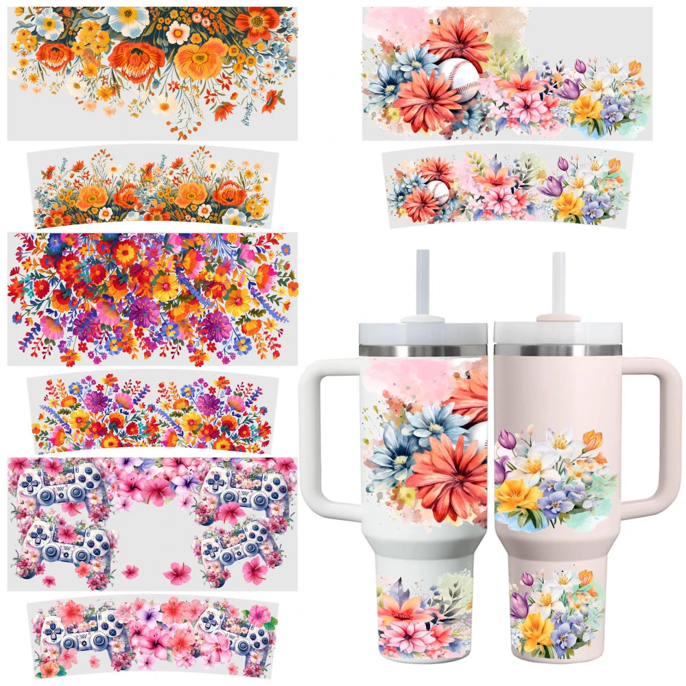 tasses décoratives autocollants fleurs colorées moderne élégant adhésif blanc rose clair