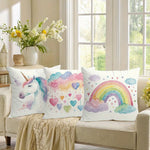 taies d'oreiller arc ciel licorne coeurs pastel enfant decoration maison lit polyester peachskin motifs