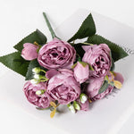 Bouquet artificiel péonies hortensia rose blanc violet décoration intérieure classique salon chambre