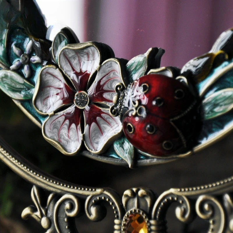 miroir table art nouveau fleurs ornements vert doré rouge noir