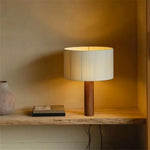 lampe table bois moderne blanc rayures finies éclairage salon chambre led interrupteur bouton