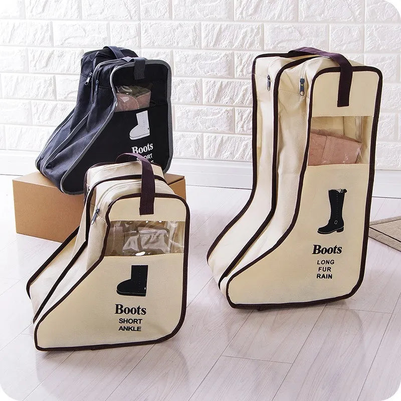 sacs rangement chaussures noir beige fenêtre transparente pratique moderne poignées