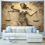 toile d'art statue justice balances fleurs classique baroque polyestère beige doré moderne salon chambre