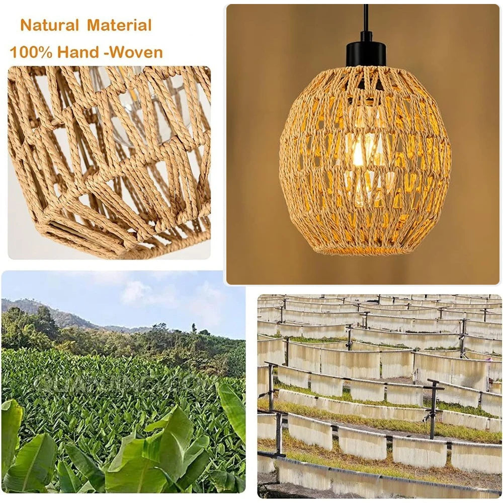 lampe suspendue moderne naturelle tissée interrupteur rotatif câble noir ampoules led 4.5m cable opacité