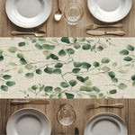table chevet chemin table lin feuilles eucalyptus vertes moderne naturel