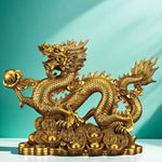 statue dragon doré feng shui pièce ancienne or rouge émailléintérieur décoration maison traditionnelle chinese