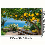 Poster mural paysage marin arbres fruitiers vert jaune bleu beige