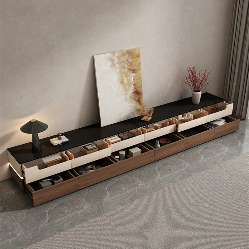 meuble tv moderne mdf noir bois naturel support télé 160cm assemblage facile salon