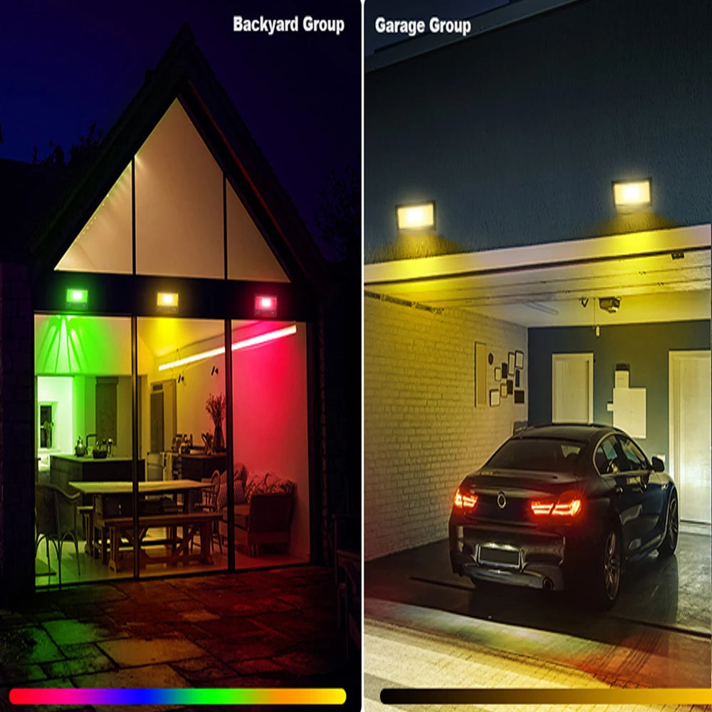 projecteurs led rgb télécommandés lumière moderne noir ip66 220v aluflux249 2000