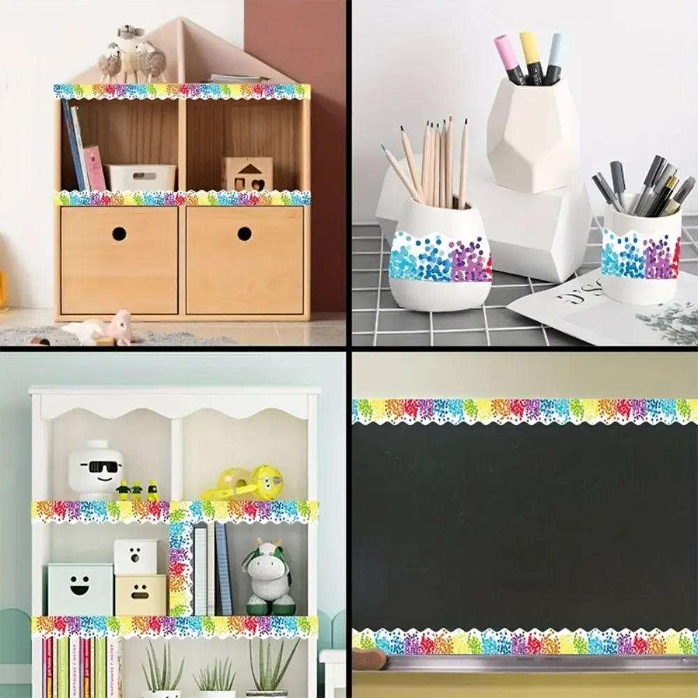 rubans decoratifs adhesifs multicolores motifs floraux points zigzag feuilles rustiques noirs blancs