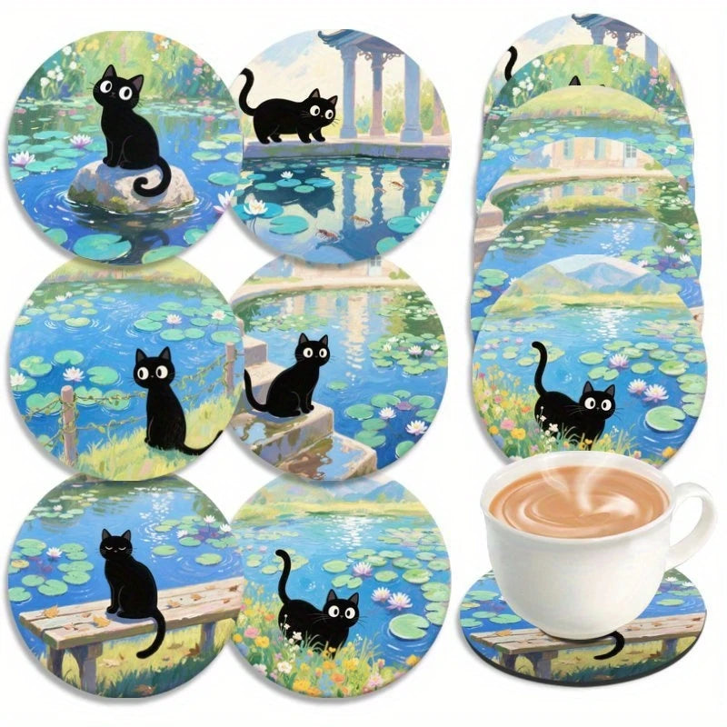 coasters bois chats dessins moderne artistique noir blanc rouge vert bleu abstrait domestique cuisine
