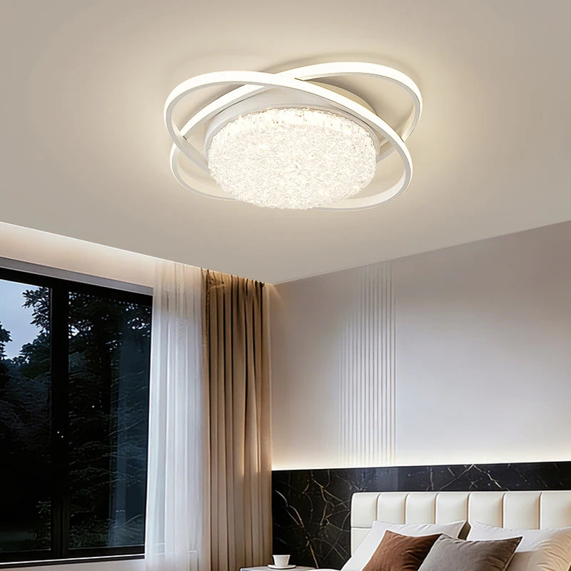 plafonnier led rond moderne cristaux blanc noir marron lampe intérieur élégante