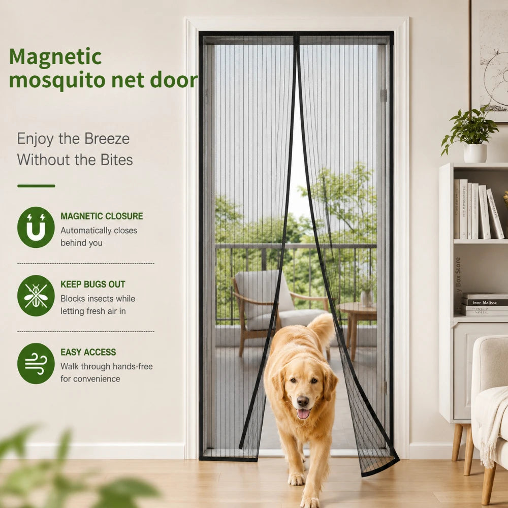 rideau porte anti moustiques aimants noir maille fine moderne clips cordon opacité 210cm