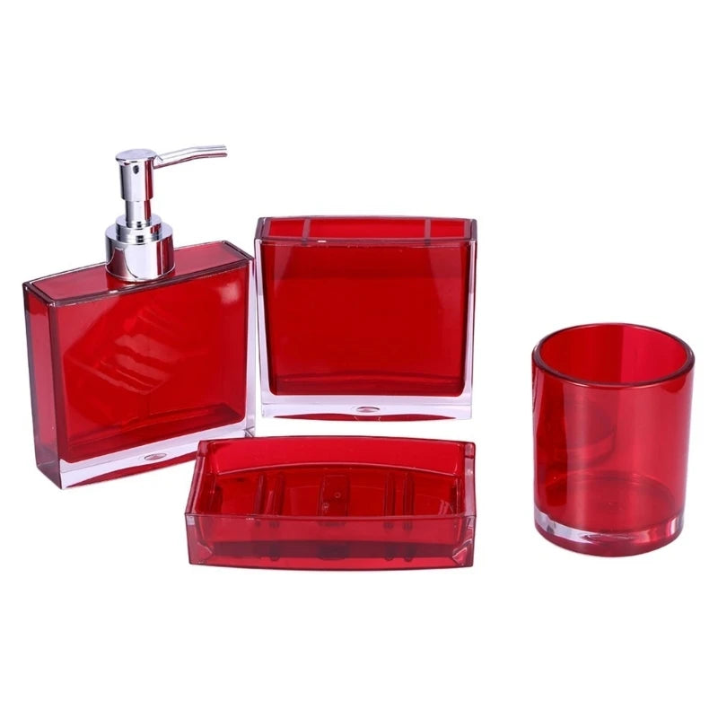 ensemble vaisselle salle bain violet rouge blanc moderne élégant distributeur savon porte savon tasses