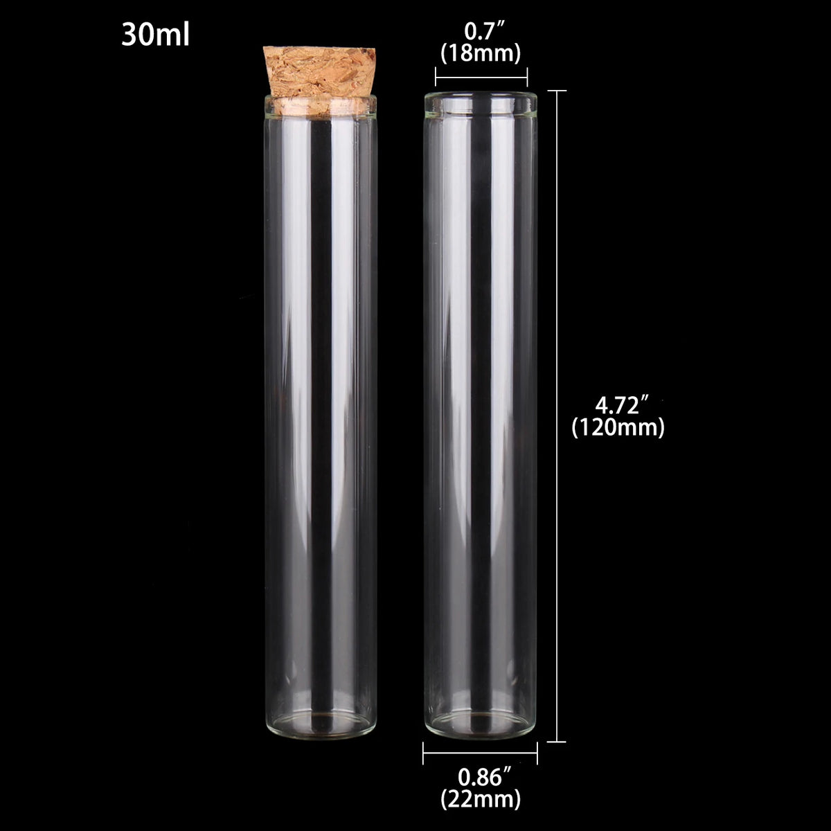tubes essai verre bouchons liège 5ml 7ml 10ml 14ml 18ml 20ml 25ml 30ml
