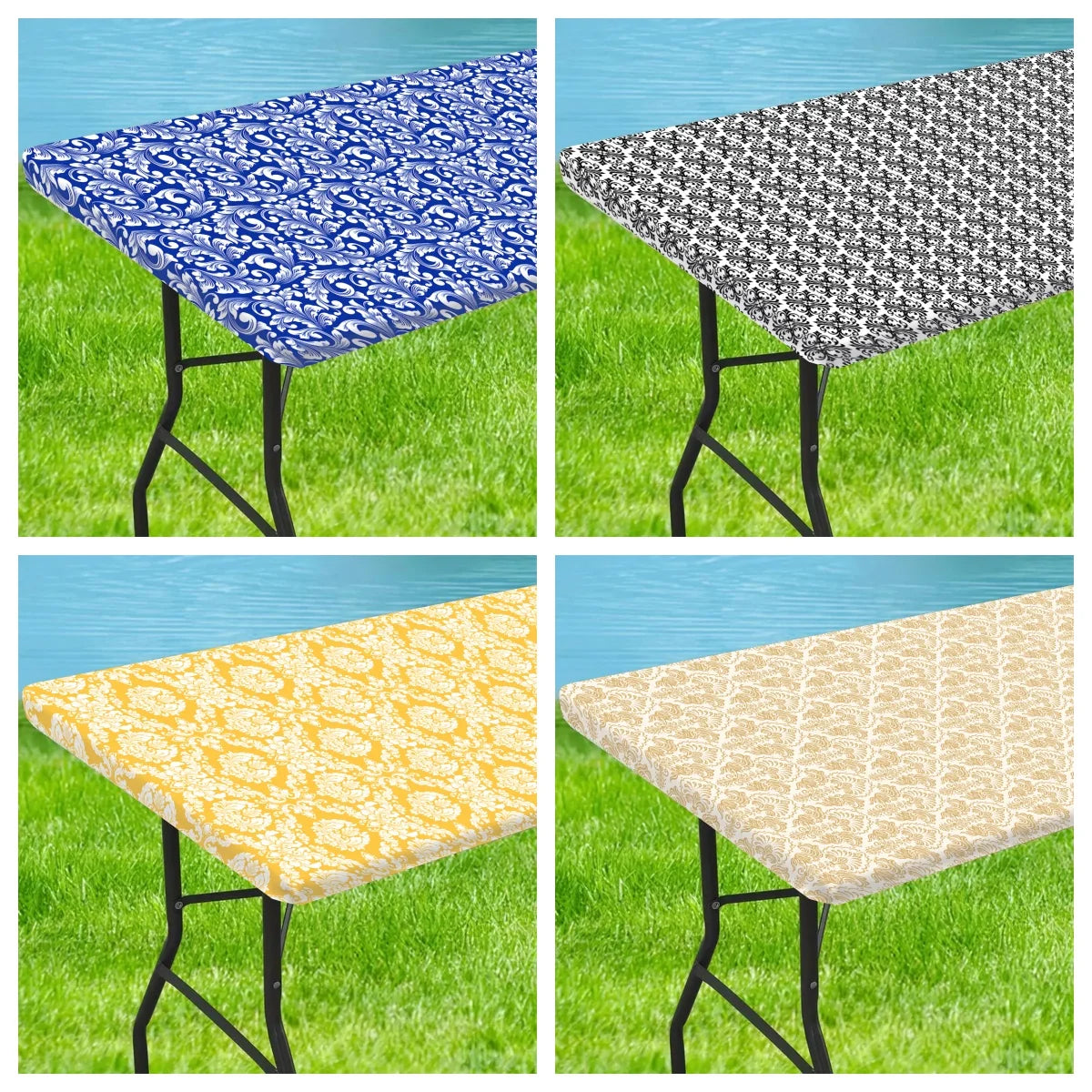nappe table moderne motif floral bleu jaune beige coton polyester salle manger