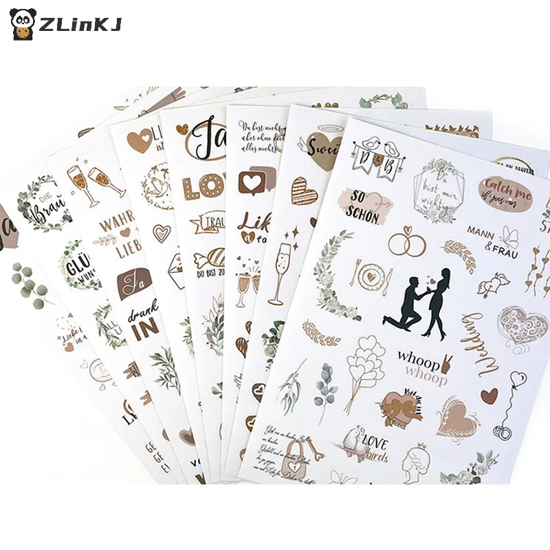 stickers mariage amour floral romantique vintage élégant or rose vert adhésifscriçãoption