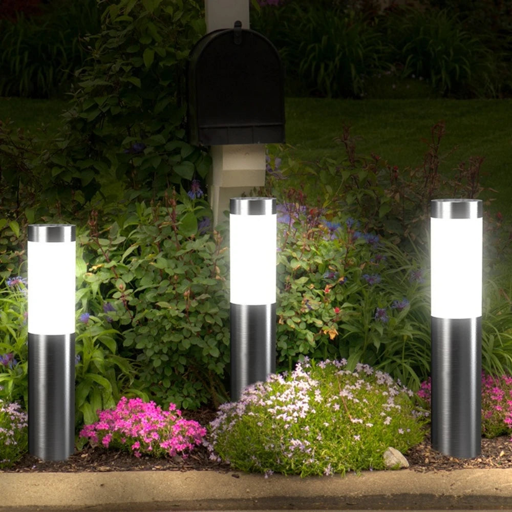 lampe solaire extérieure moderne éclairage chemin ip65 led acier inoxydable noir blanc argenté