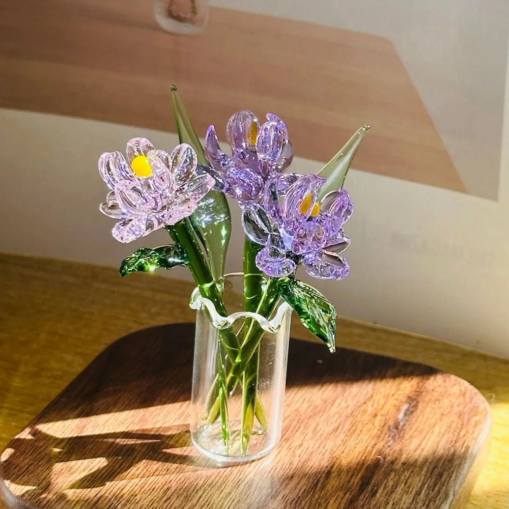 bouquet floral artificiel verre multicolore moderne vase décoration maison transparent artisanal