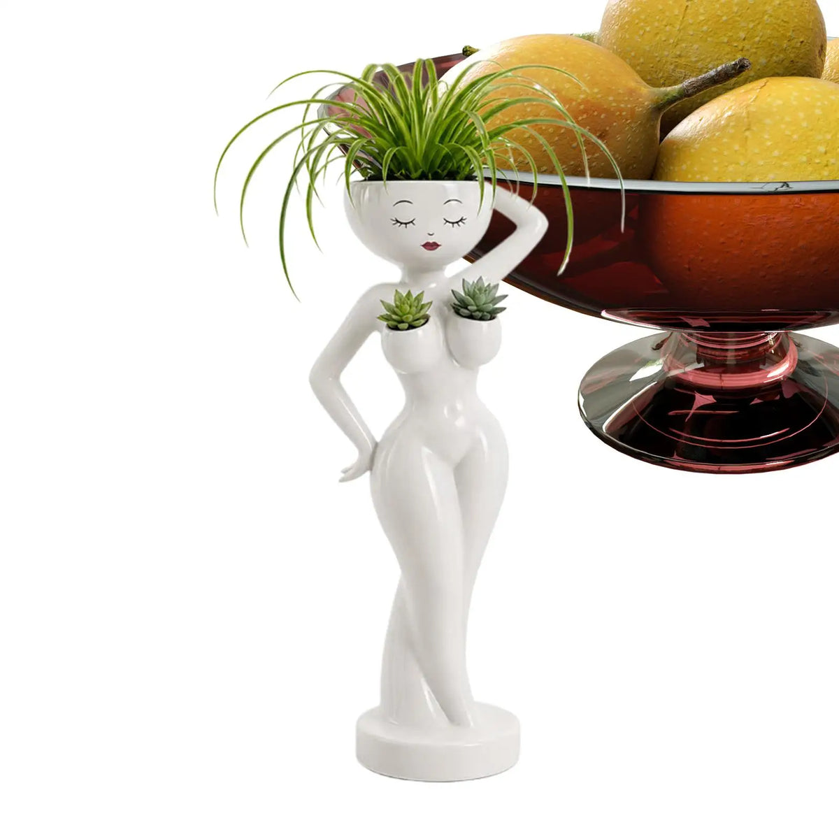 pots fleurs statuette blanche visage stylisé moderne minimaliste intérieur salon
