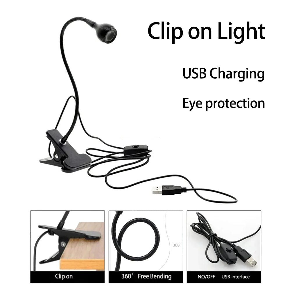 lampe led noir pince flexible interrupteur usb rechargeable moderne étude lecture